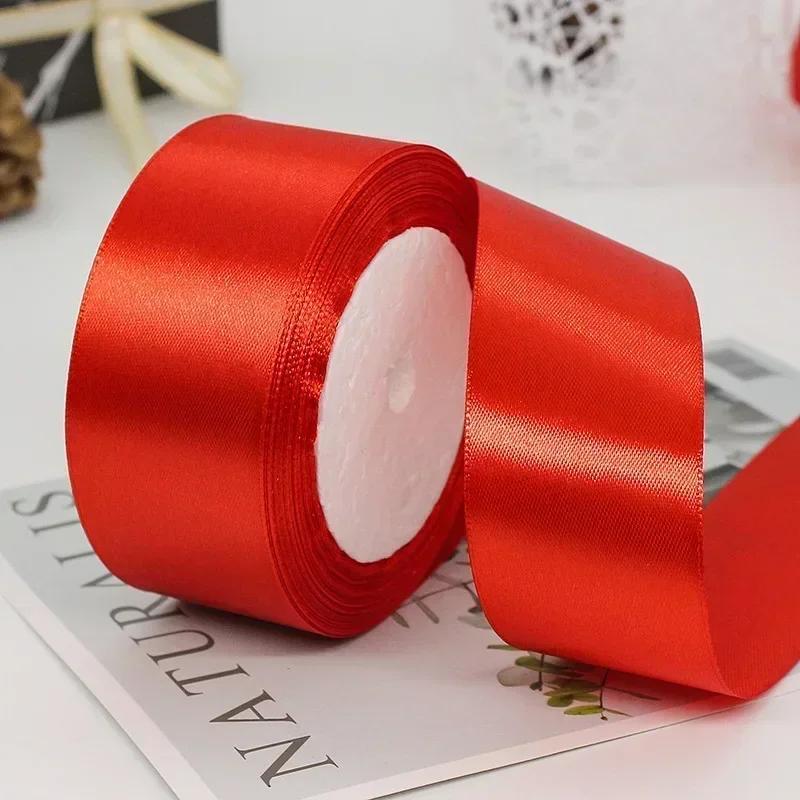 6/10/15/20/25/40/50mm 25yards/Roll Satin Κορδέλες για Διακόσμηση Χριστουγεννιάτικου πάρτι γάμου Χειροποίητη συσκευασία δώρου με φιόγκο