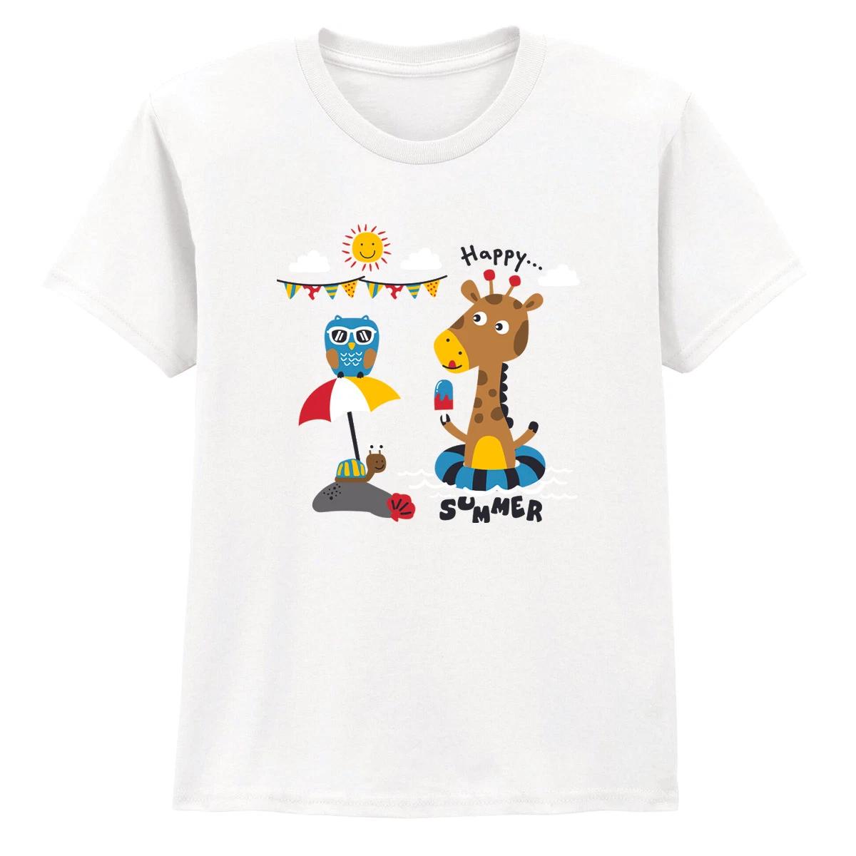 

Happy Summer Animals Kids T-Shirt Cartoon Vacation Fun Tee 120