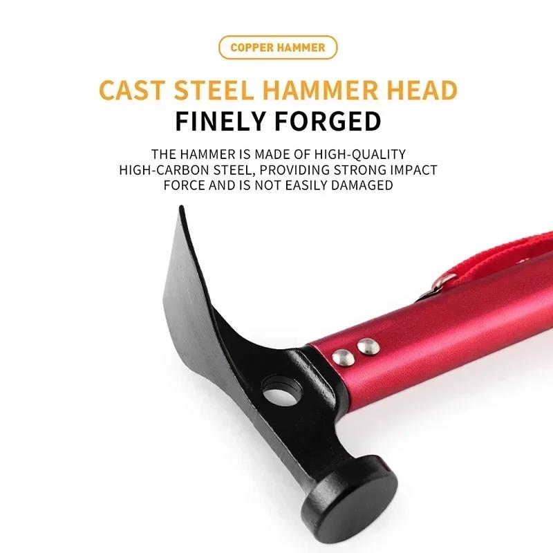 Camping Hammer, Stainless Steel & Copper Outdoor Tent Peg Stake Mallet with Stake Puller, Ground Nail Hammer for Mountaineering