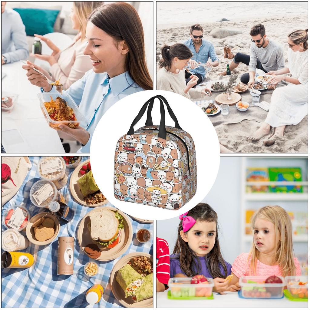 Bubu Dudu Pfirsich und Goma Bär Cartoon Isolierte Lunchtasche für Picknick im Freien Panda Wasserdichte Thermokühlbox Lunchbox