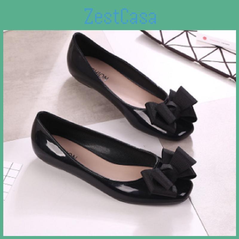 Zapatos De Women Mujer Cute Round Toe Bow Tie Rubber Light Weight Anti Skid Slip On Flat Shoes Lady Casual Comfort Loafers Ba112