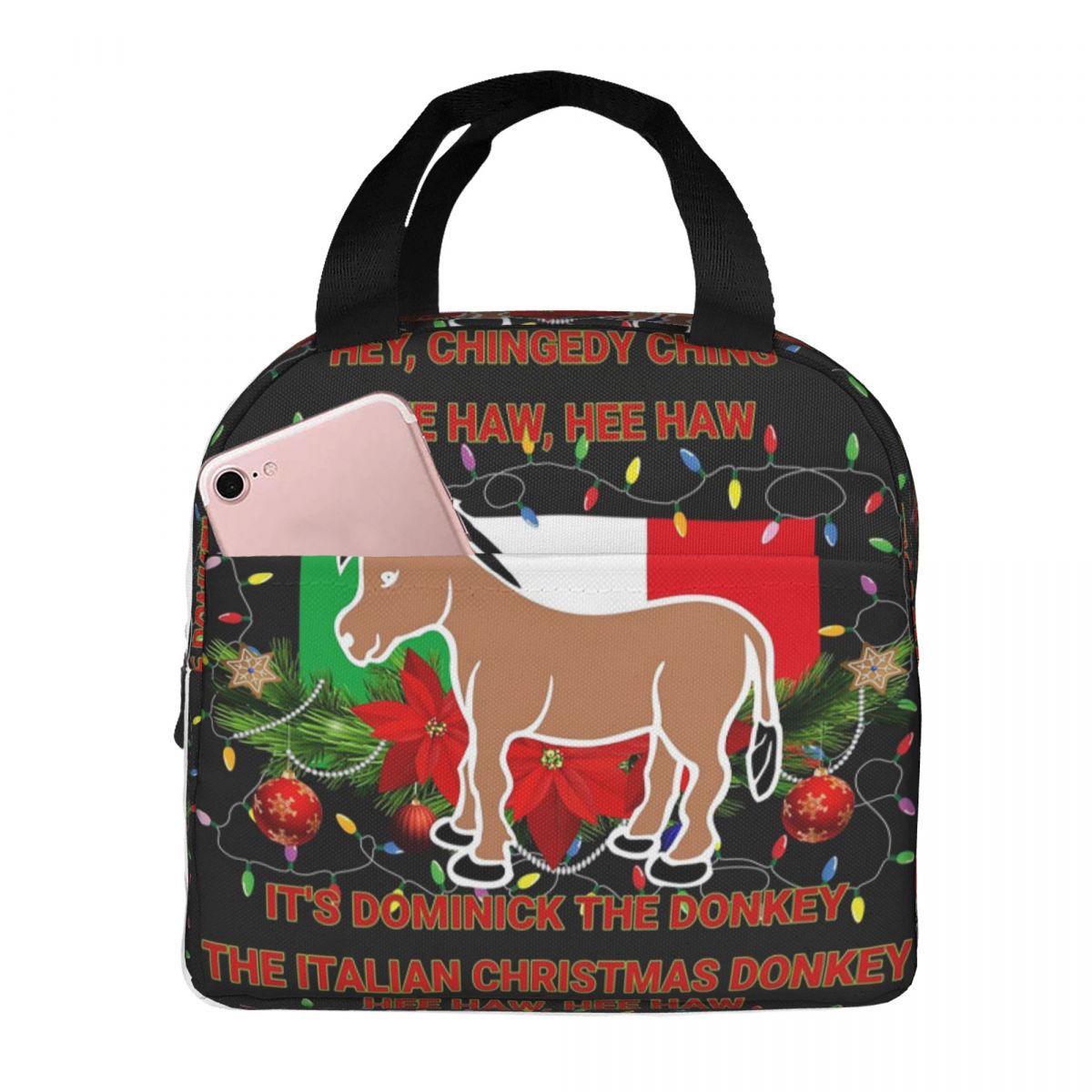 Dominick The Italian Christmas Donkey Insulated Lunch Bag for Women Office Cooler Thermal Food Box Tote Lunch Boxes Container One Size