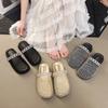 Retro woven fishing net cool slippers women's outer wear 2025 summer new rhinestone thick bottom word with bag head half slippers