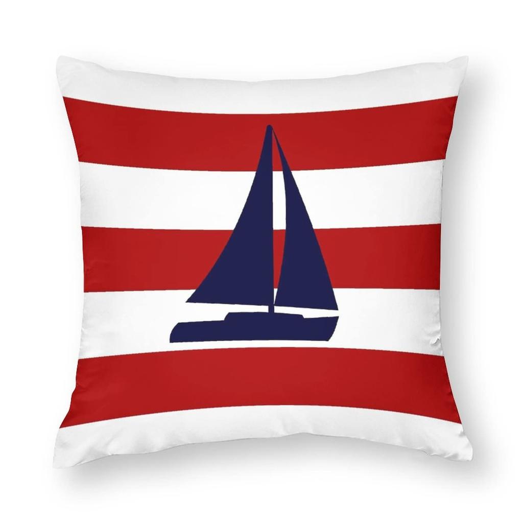 Nautical Compass Pillowcase Striped Cushion Cover Navy Blue Wind Rose Decor Coastal Throw Pillow for Living Room Bedroom
