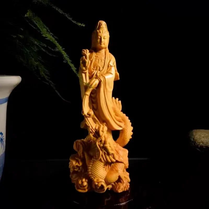 1PCS Handmade Carving of Avalokitesvara Bodhisattva Buddha Statue Character Ornament Home Living Room Decoration Crafts