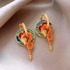 Chinese Dragon Pattern Enamel Dangle Earrings: Retro Palace Style, Multi-wearable Drip Glaze Earrings for Women