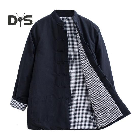 

Мужской костюм в стиле Тан, хлопковое пальто с воротником-стойкой, дизайн на пуговицах, однотонная традиционная куртка с карманами, повседневная одежда XL