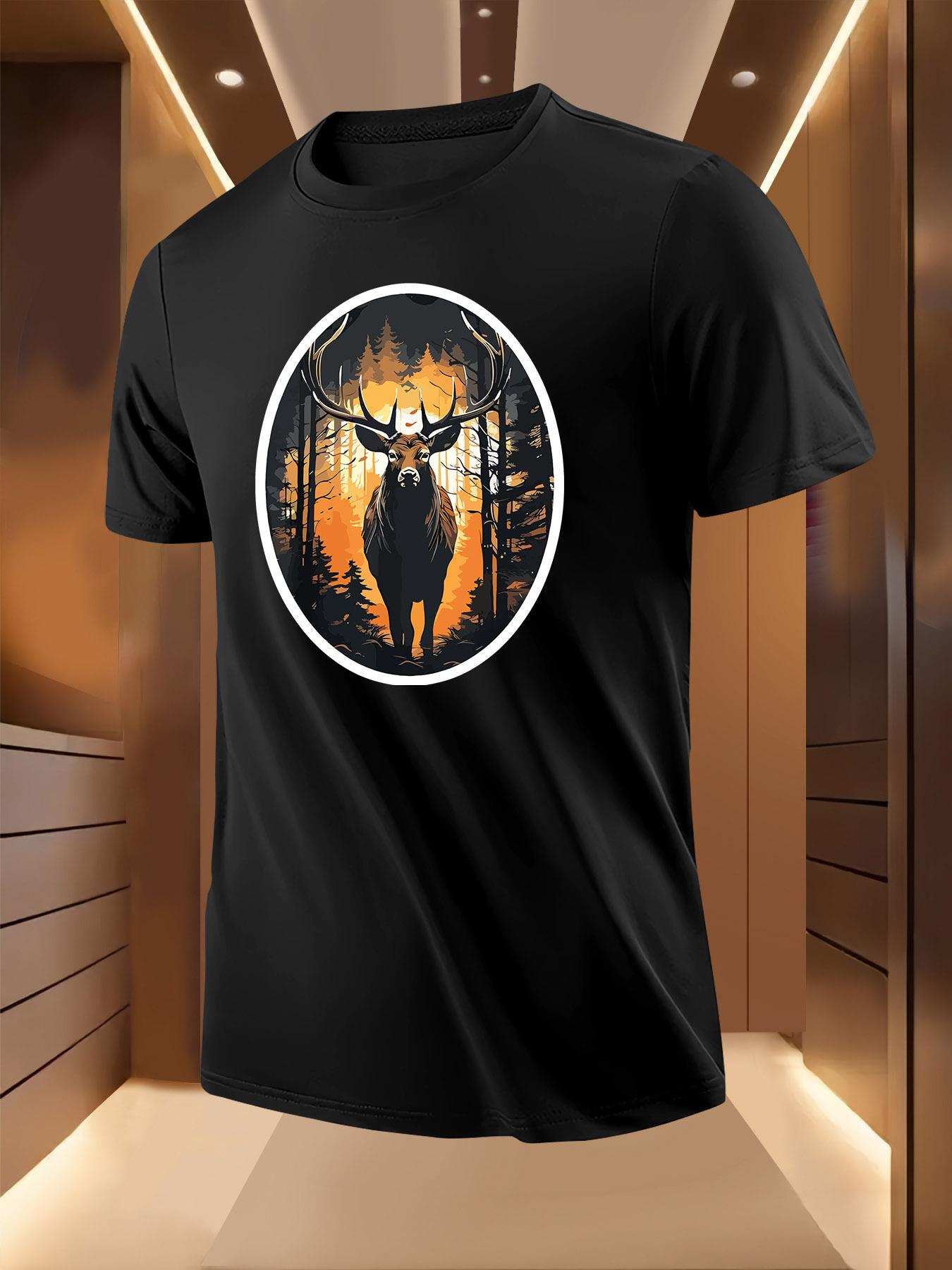 Forest Buck Silhouette Graphic Tshirt - Breathable Summer... S