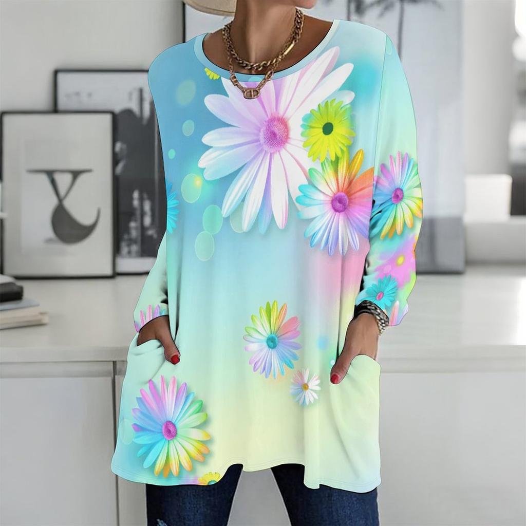 Plus Size Ladies V Neck Long Sleeve Tunic Soft Oversized Tops For Casual Outing And Family Activities