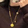 9999 24K Real Gold Eight Treasures Compass Peace Joy Pendant Braided Rope Peace Buckle Flower Silk Necklace Sweater Chain