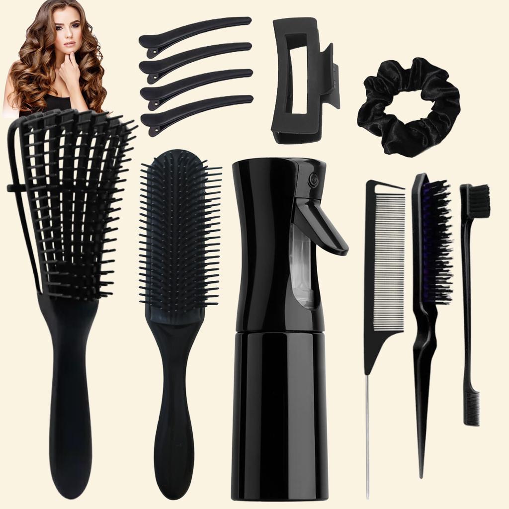 12pcs Detangling Brush Set, 200ml Continuous Spray Bottle, Premium Wide Tooth Comb, Scalp Massager Shampoo Brush, Brush Set with
