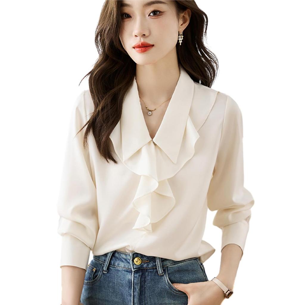 Frill Career Cute Office Casual Everyday Beautiful [MSFQSNB] Women's Blouse, Shirt, Elegant, Stylish, Top, Blouse, Elegant, Fashion, Commuting, Wear,