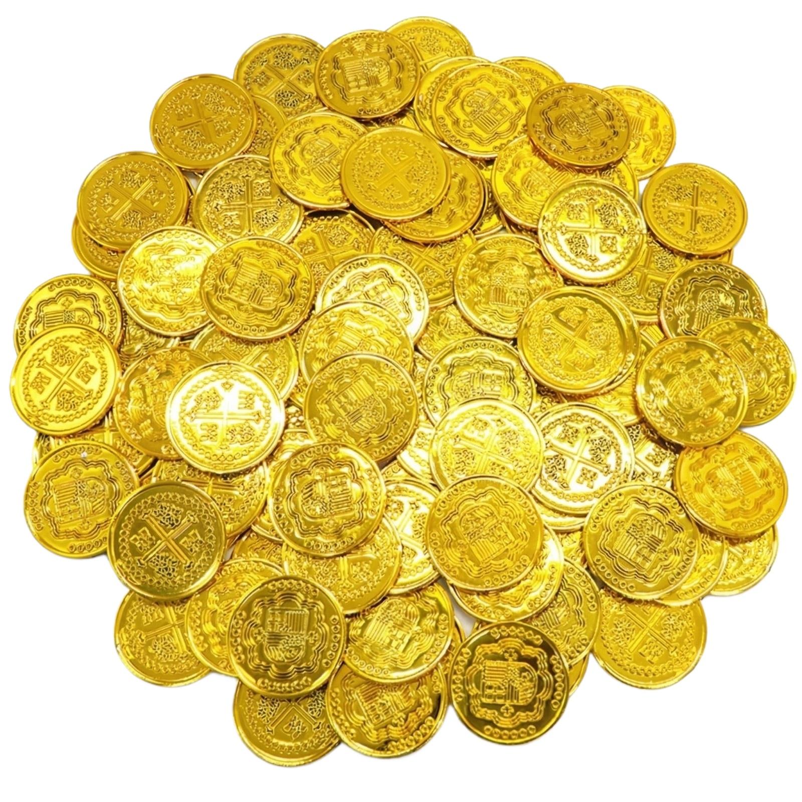 

100pcs Cross Design Plastic Coins Replica Gold Pirate Treasure Tokens for Party Decorations Game Accessories and Collectibles One Size золотой