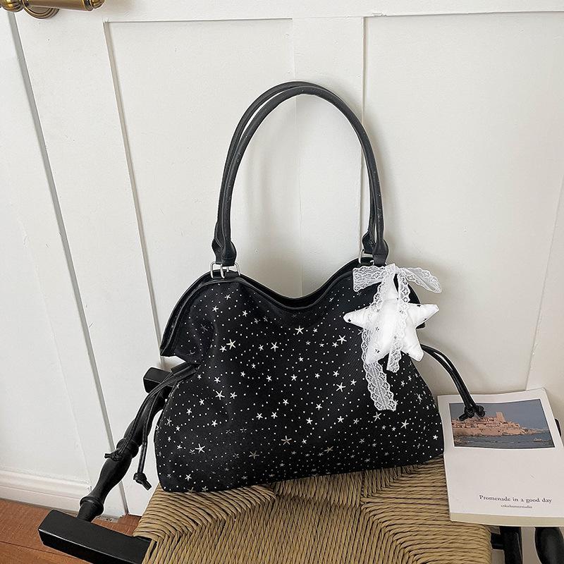 Star Pattern One-Shoulder Drawstring Tote - Women's Korean Style Fashionable Crossbody Bag