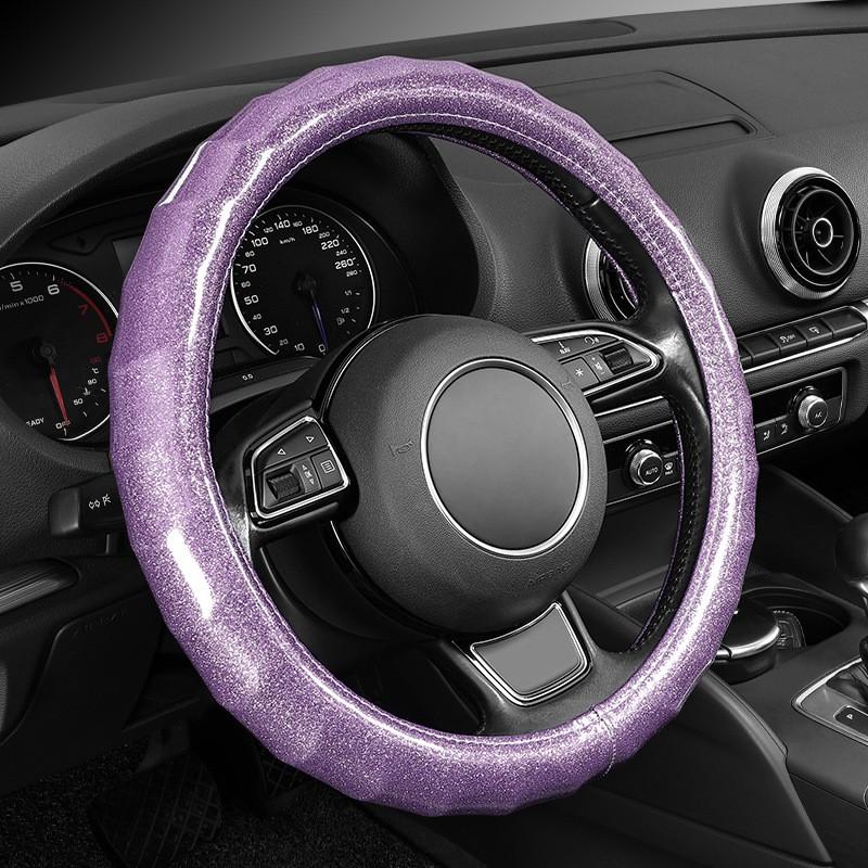 Universal Car Steering Wheel Cover With Color-Changing Sparkle Design Anti-Slip Breathable PU Leather 38cm Sporty Interior