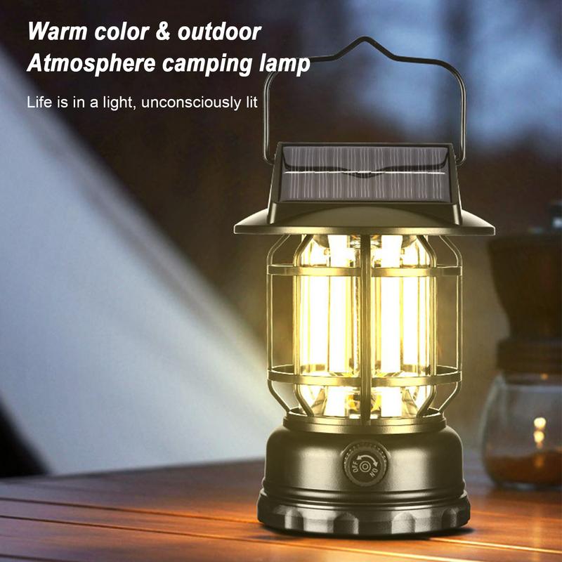 Solar Power Lantern Outdoor Waterproof Tent Light Rechargeable Portable Vintage Solar Powered Landscape Lamp for Courtyard