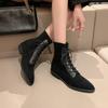 Fashion AIYUQI 2025 New Women's Short Boots Western Girls Pointed Toe Women Ankle Boots Large Size Lace-up Female Boots