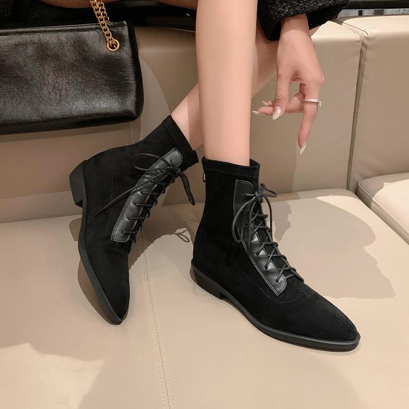 Fashion AIYUQI 2025 New Women's Short Boots Western Girls Pointed Toe Women Ankle Boots Large Size Lace-up Female Boots