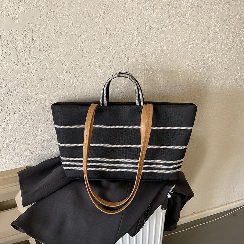 New niche naval striped canvas large shopping bag tote bag shoulder handbag women's bag