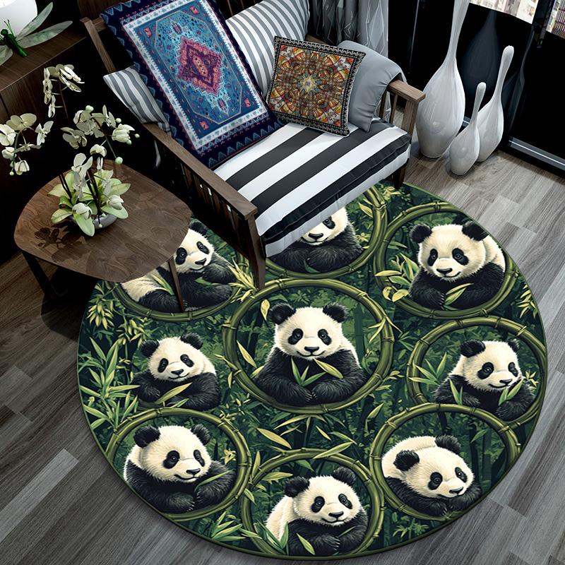 Pandas Round Area Rug,Carpet Rug for Living Room Bedroom Sofa Playroom Decor,Non-slip Floor Mat