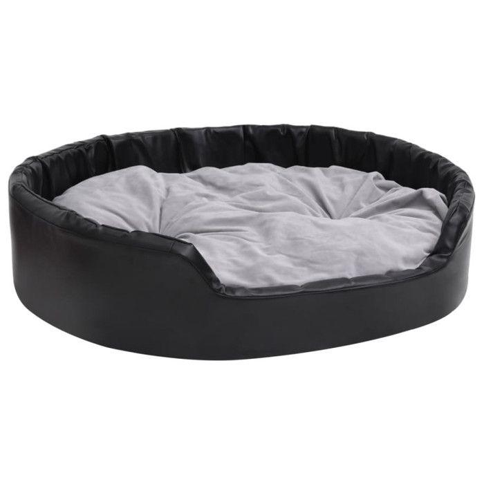 VidaXL Lit Chiens Noir et Gris 99x89x21 cm Peluche et Similicuir Canapé Sofa 171256