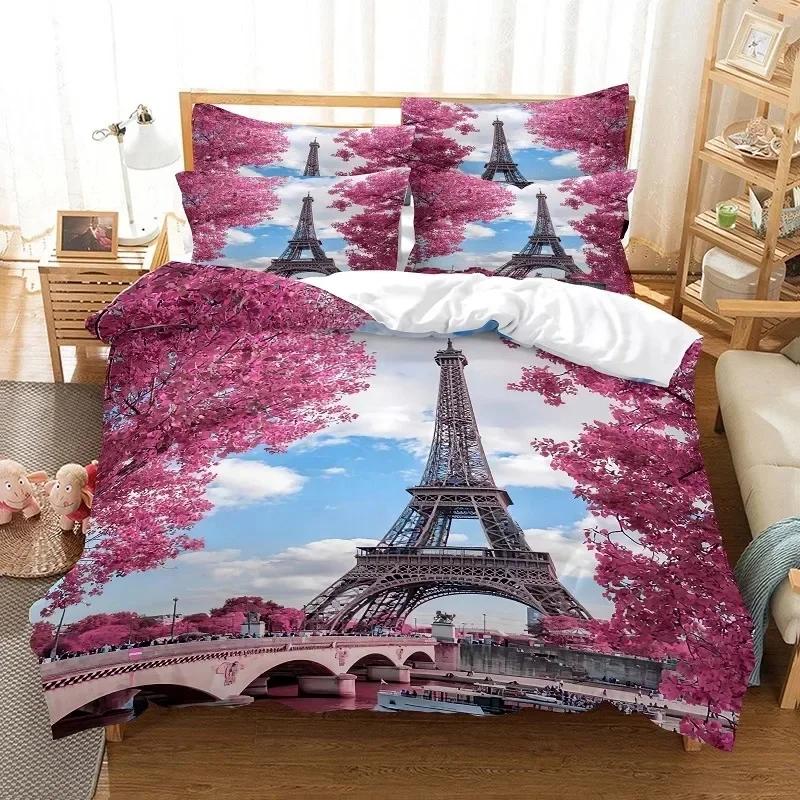 Eiffel Tower Comfortable Duvet Quilt Cover Pillowcase Bedding Set Children Bedroom Decoration Home Textile