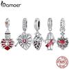 Bamoer 925 Silver Red Heart Skull Pendant Jesus Cross Beads for Women Bracelet Accessories DIY Religious Beliefs Gift