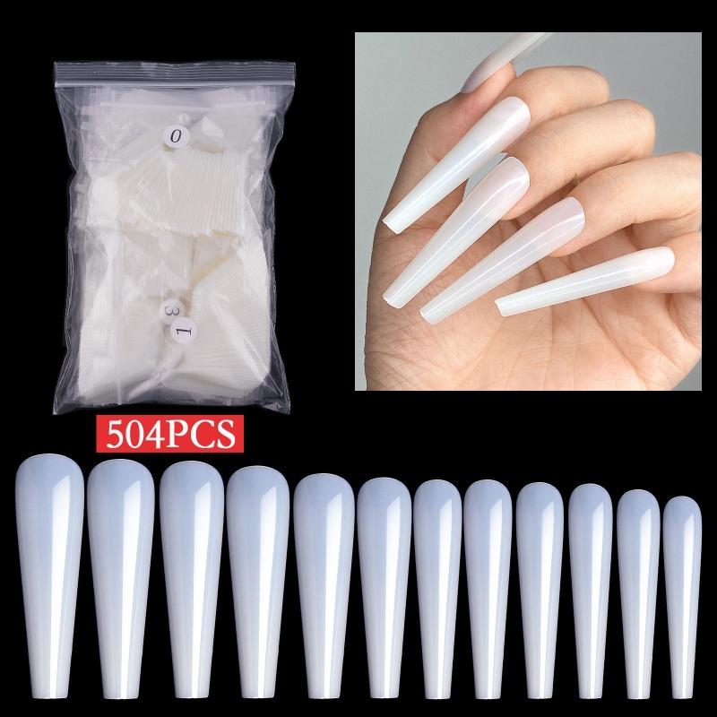 504 pezzi XXL Lunghe Ballerina Coffin Unghie Press On Copertura Totale Unghie Finte Quadrate per Design Nail Art Trasparenti e Naturali