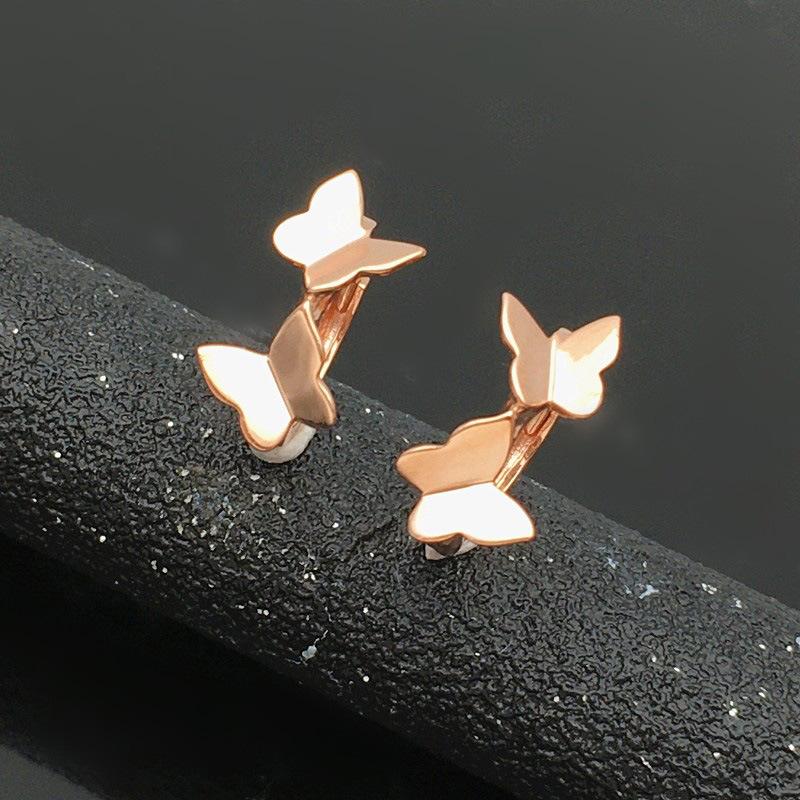 Exquisite Russian 585 Purple Gold Fashion Glossy Butterfly Simple Exquisite Earrings Rose Gold Plated Light Luxury Earrings