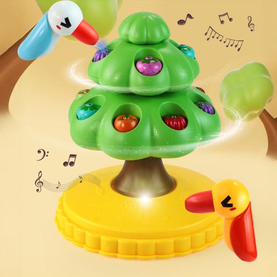 Magnetic Woodpecker Fruit Pick Toy 360 Degrees Rotating Fruit Tree with Music LED Light Educational Toddlers Boys Girls Fine Motor Skills Bird Fishing