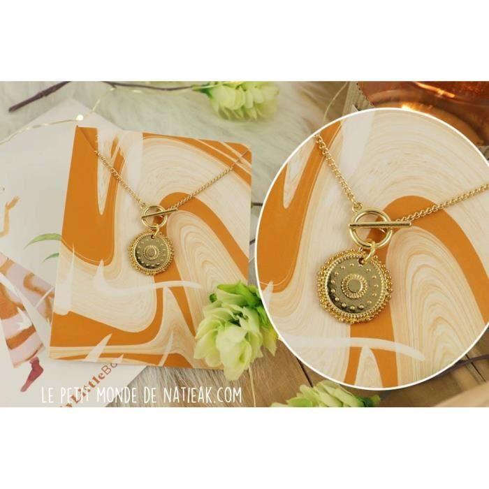 Collier - MyLittleBox - Médaille sans revers - Doré - Longueur 44 cm - Diamètre 1.7 cm