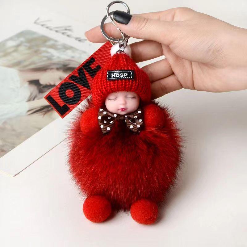 Faux Fox Fur Sleep Doll Bag Charm With Handmade Craft For Car Keychain And Backpack Decor