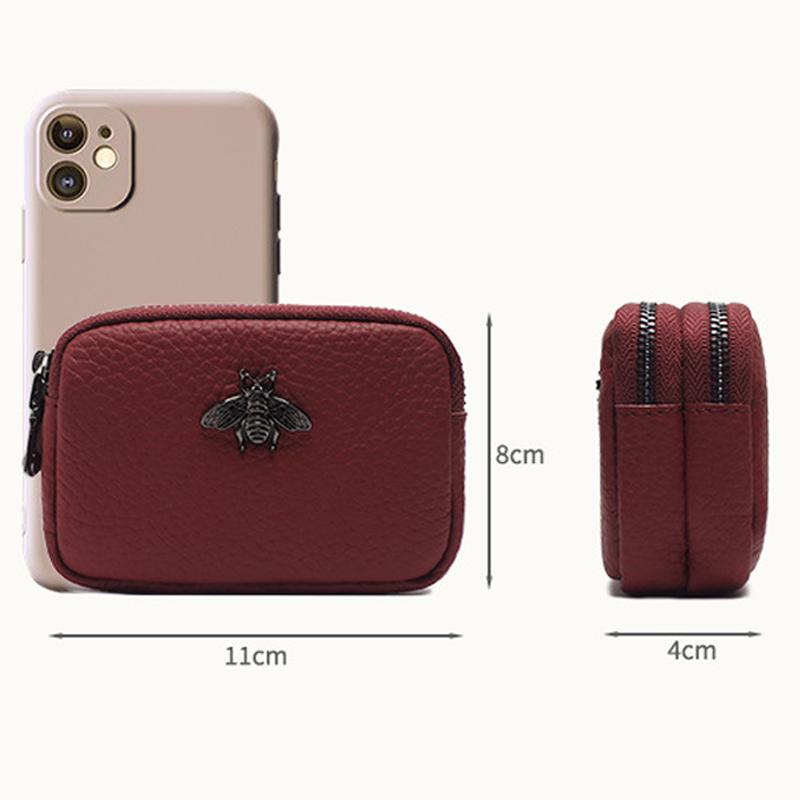 Mode äkta läder Kvinnor Mynt Plånbok Dubbel Dragkedja Liten Plånbok