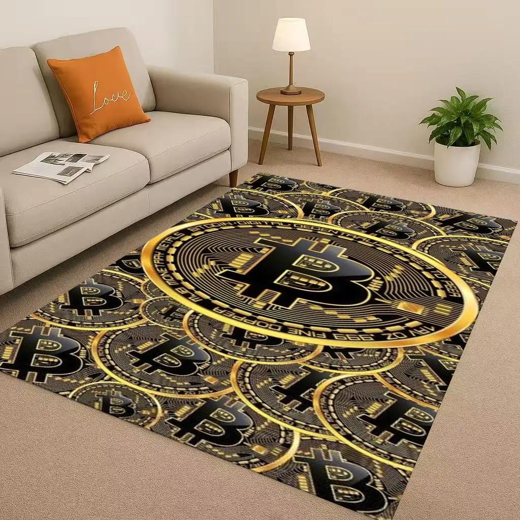 HD Rich BTC Bitcoin Circuit Board Art Cartoon Living Room Non-Slip Area Rug Carpet for Bedroom Playroom Sofa,Home Decor Doormat