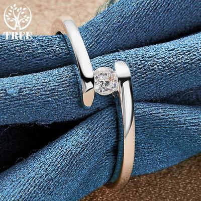 925 Sterling Silver Simple AAA Zircon Ring Jewelry