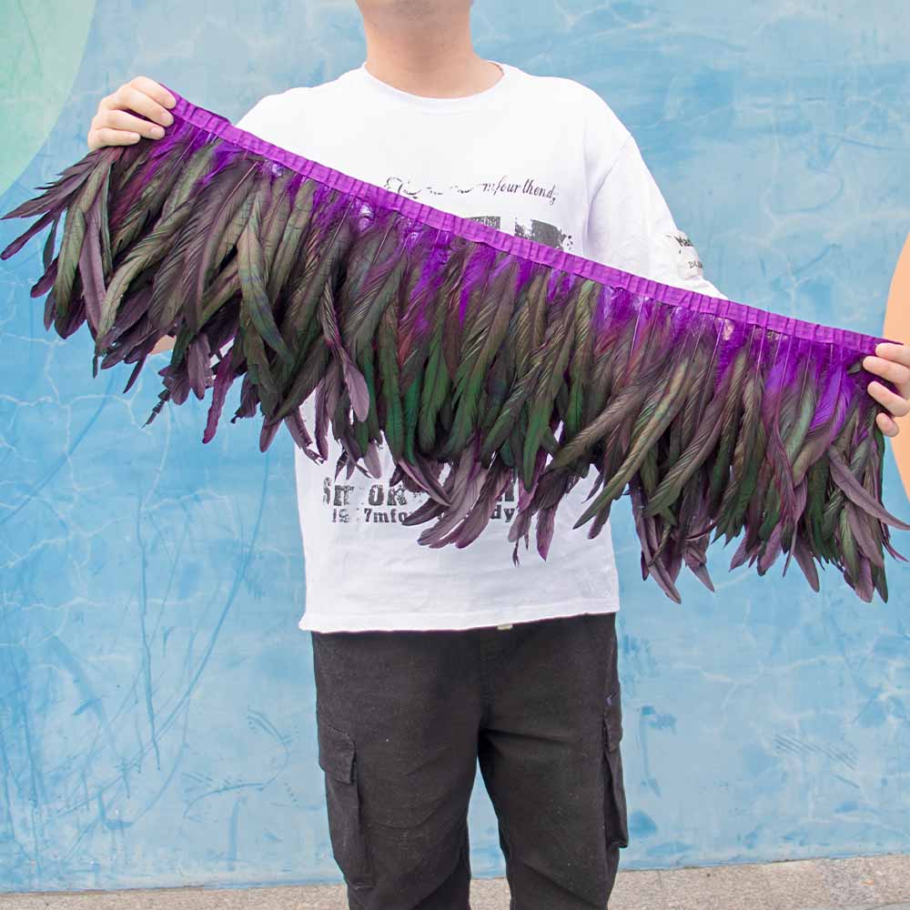 1 Meter Natürliches Rotes Hahnenhechel Federbesatz Fransen 10-12 Zoll Hochzeit Karneval Party Dekoration DIY Kleidung Nähen Handwerk