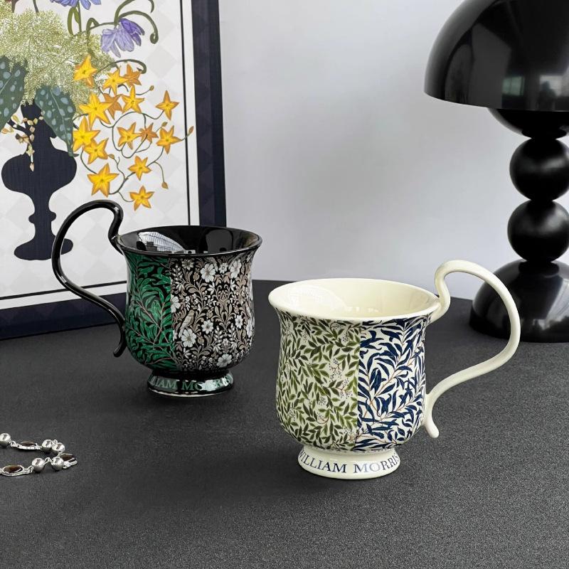 High End Floral Ceramic Mugs Water Bottles Retro Coffee Cups Large Capacity Latte Cups As Souvenirs and Gifts