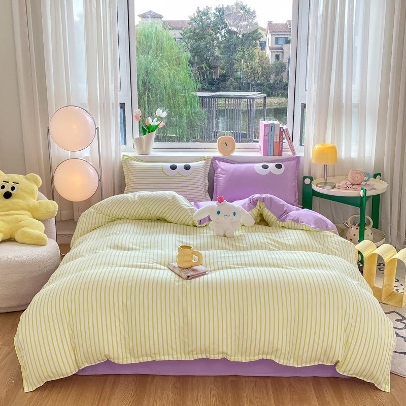 

Безкоштовна Доставка Новий Бавовняний Постільний Комплект з Алое з 4 предметів для Студентського Гуртожитку 1.5m: 150*200, 200*230, 48*74*2