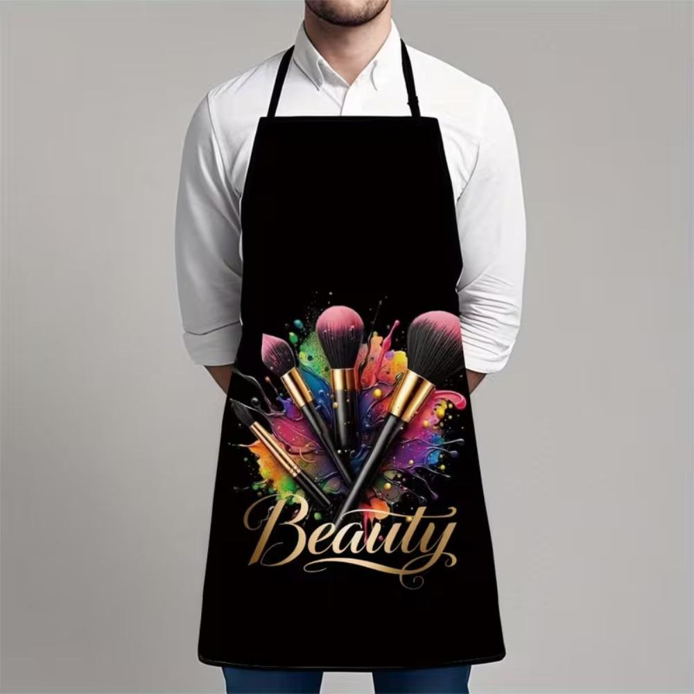 Makeup Brush Pattern Apron Polyester Fabric Stain Resistant Water Oil Proof For Professional Beautician Home Kitchen Accessory