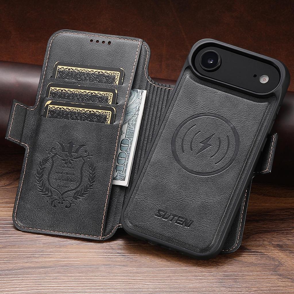 iPhone 17 Pro Max/Samsung S25U Magnetic Flip Leather Case with Wireless Charging