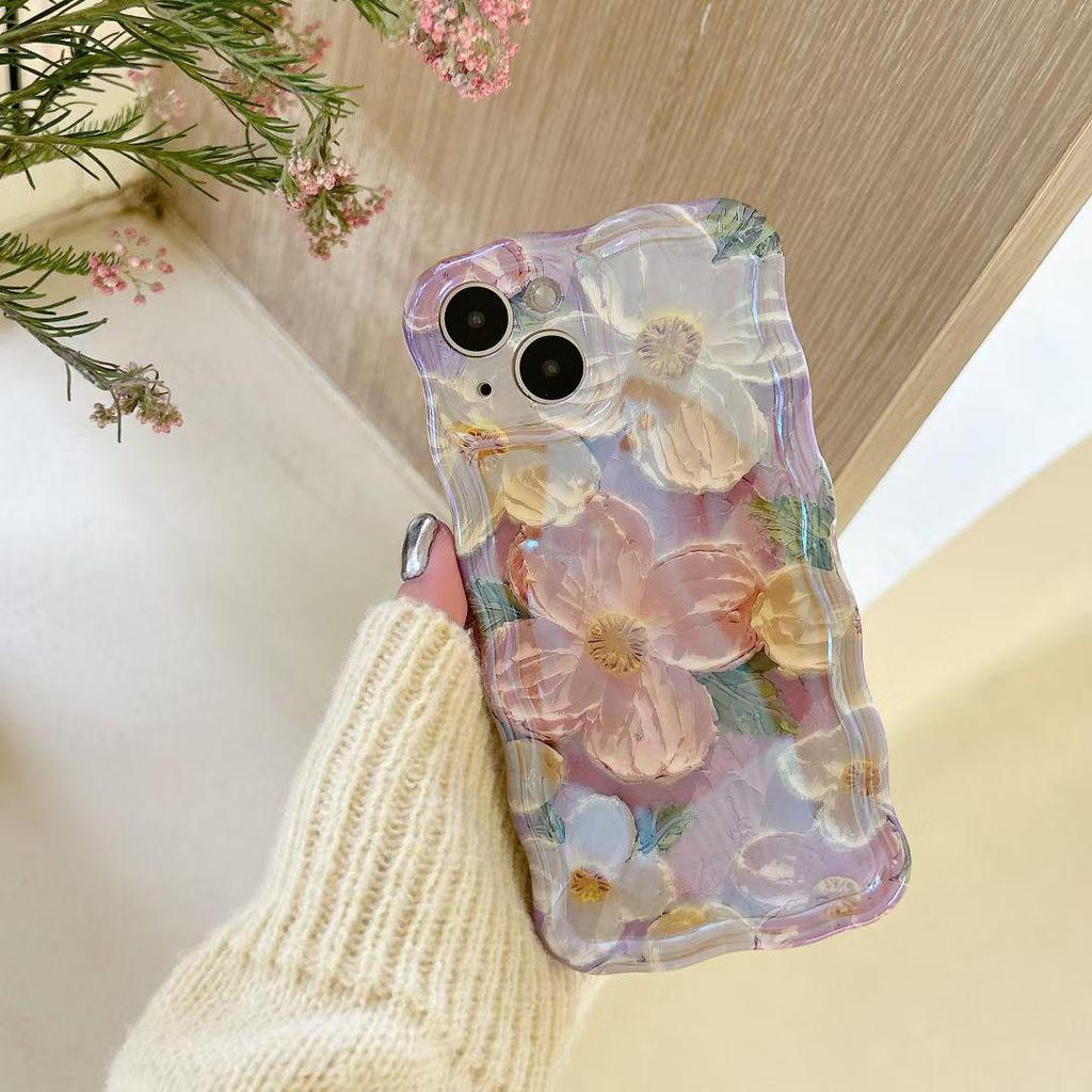Floral Oil Painting Phone Case for iPhone 17 Pro Max, 12 Pro, 11 - Anti-Fall, Blue Light, Silicone - Female