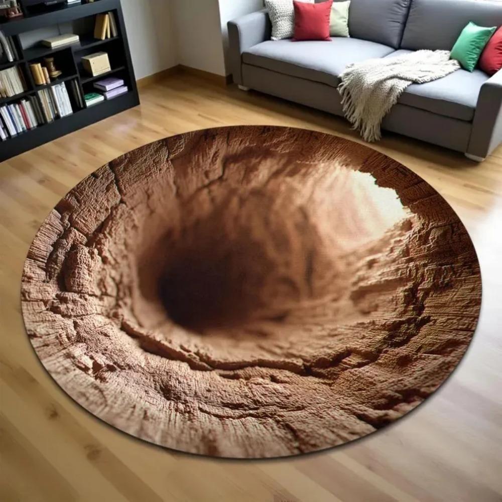 3D vizuální nekonečná propast kruhový koberec, Kreativní plochý třírozměrný iluzorní koberec, Vnitřní zábavná měkká dekorativní podložka