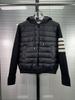 TB Women's Down Jacket New Goose Down College Style Thin and Versatile Knitted Sleeves Four Bars Hooded Thickened Down Jacket