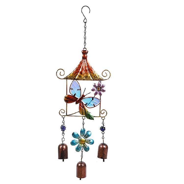 Paitned Bird Butterfly Metal Glass Wind Chimes Garden Wind Catcher for Outside Hanging Pendant Ornament Home Window Decor