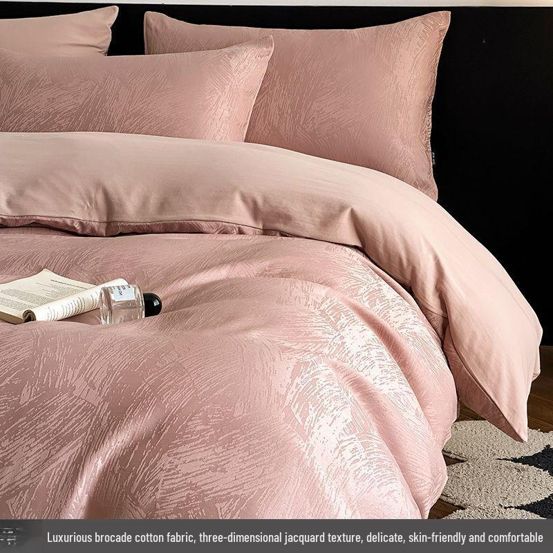 G5Z7 Antibacterial Anti-Mite Jacquard 4-Piece Bedding Set: Bed Sheet, Duvet Cover, Fitted Sheet for All Seasons.