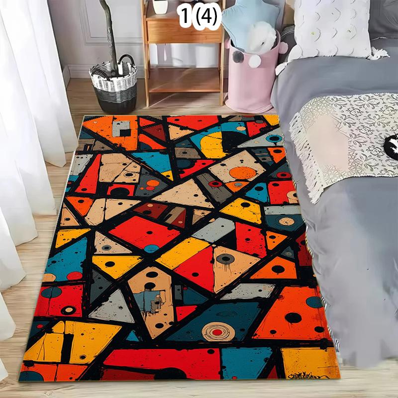 

Rectangular Area Rug with Bold Geometric Tribal Patterns and Distressed Abstract Art in Vibrant for Modern Living Room Bedroom 40X60CM