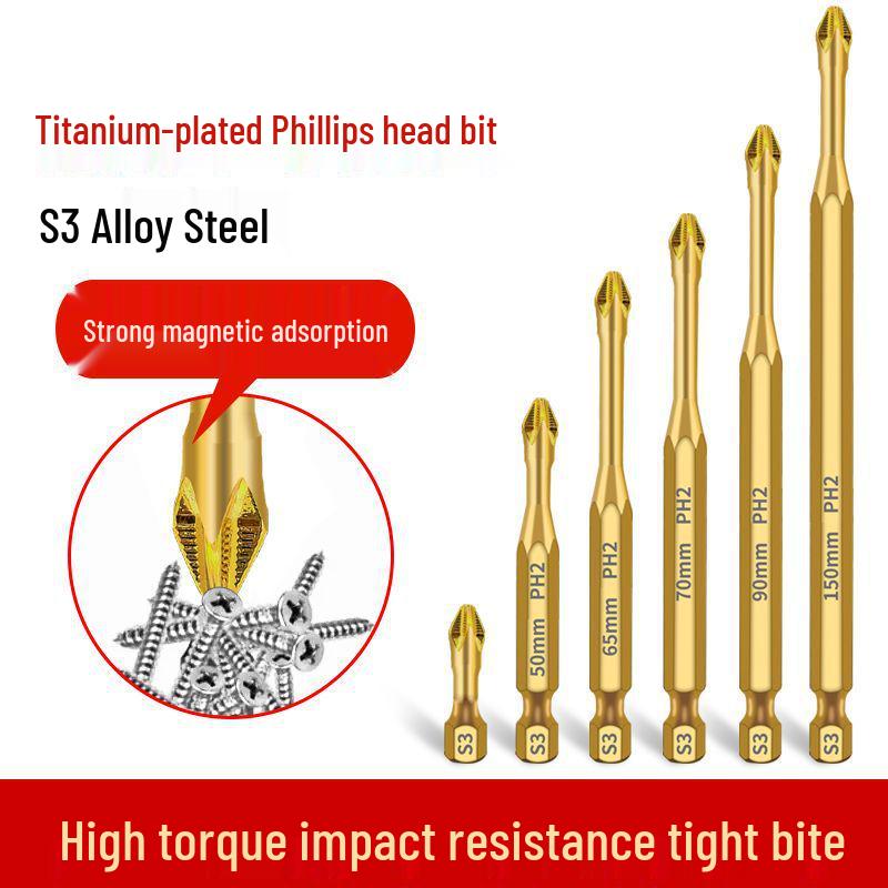S3 Impact-Resistant Titanium Magnetic Phillips Bit for High Torque Electric Drills & Screwdrivers