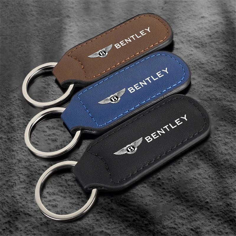 Skórzany Brelok do Kluczy z Emblematem Samochodowym Brelok do Kluczy Wisiorek do Kluczy dla Bentley Continental GT MULLINER Bentayga Flying Hurtling Spur Akcesoria Samochodowe