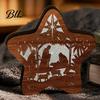 Unique Christmas Gifts 3D Wooden LED Night Light, Hollow Carved Tabletop Decor Lamp with Warm Glow, Festive Holiday Home And Office Decoration