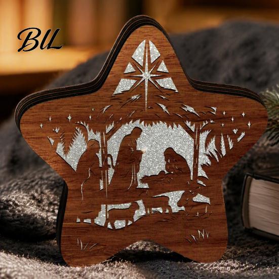 Unique Christmas Gifts 3D Wooden LED Night Light, Hollow Carved Tabletop Decor Lamp with Warm Glow, Festive Holiday Home And Office Decoration